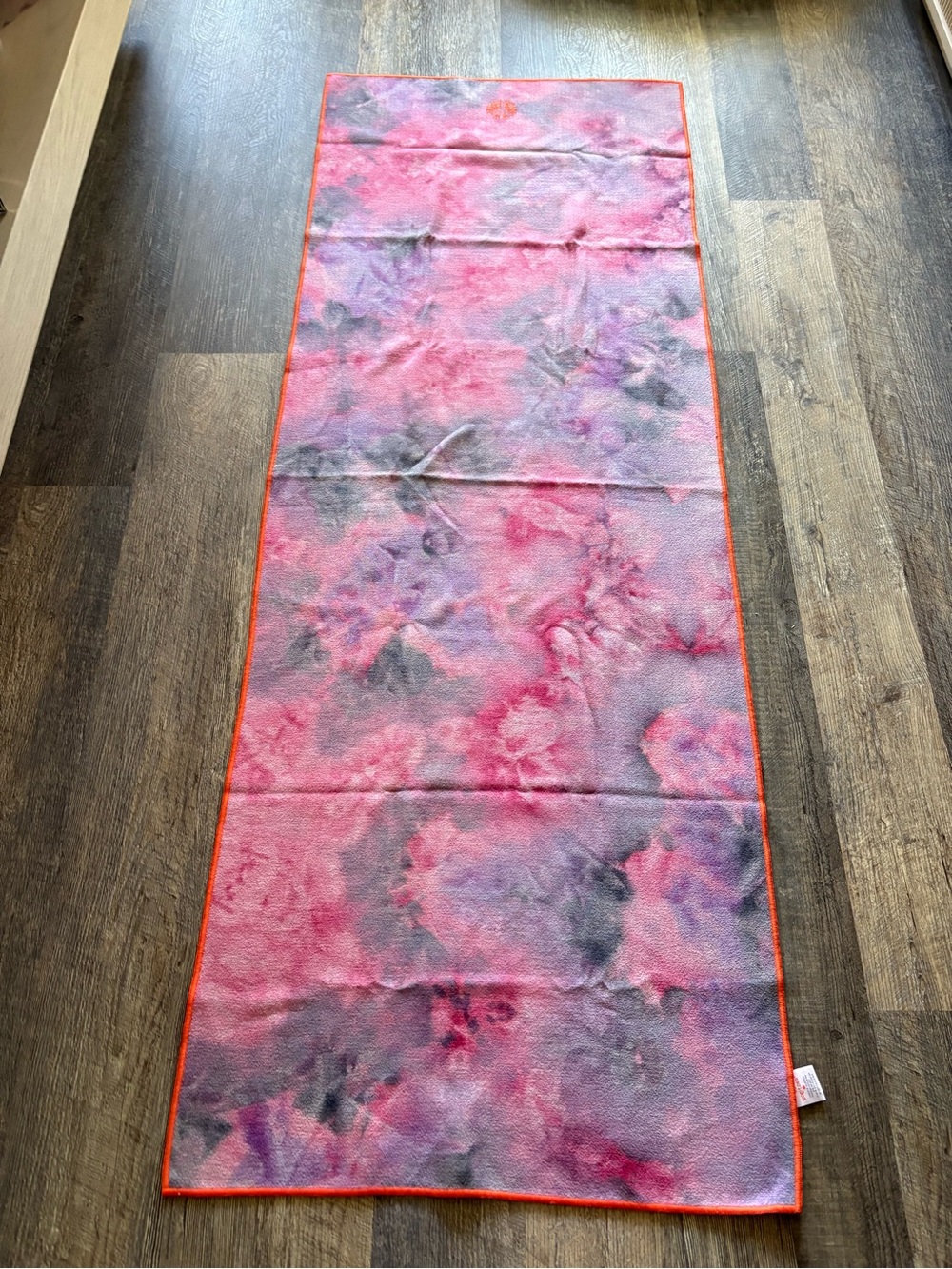 YogieToes Premium Pink Tie-Dye Yoga Towel with Orange Trim